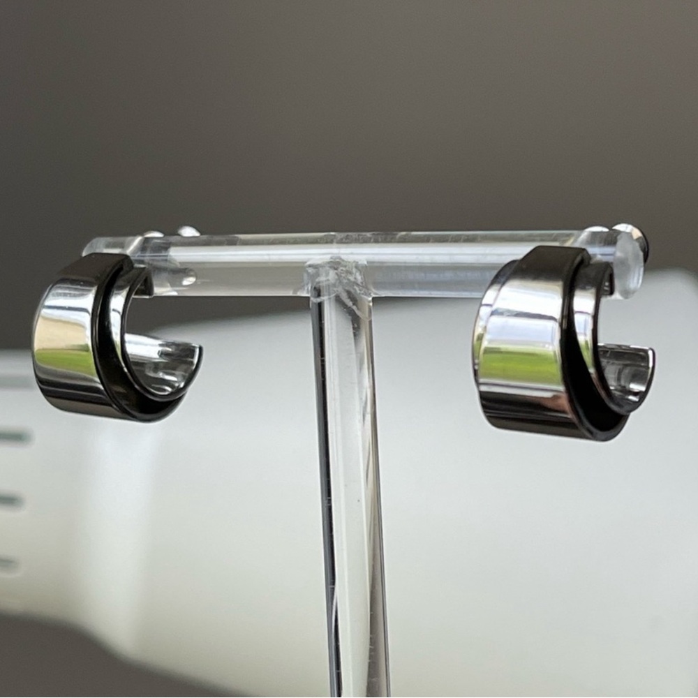 SKAGEN Polished Silver tone Stainless Steel Hoop Post Earrings